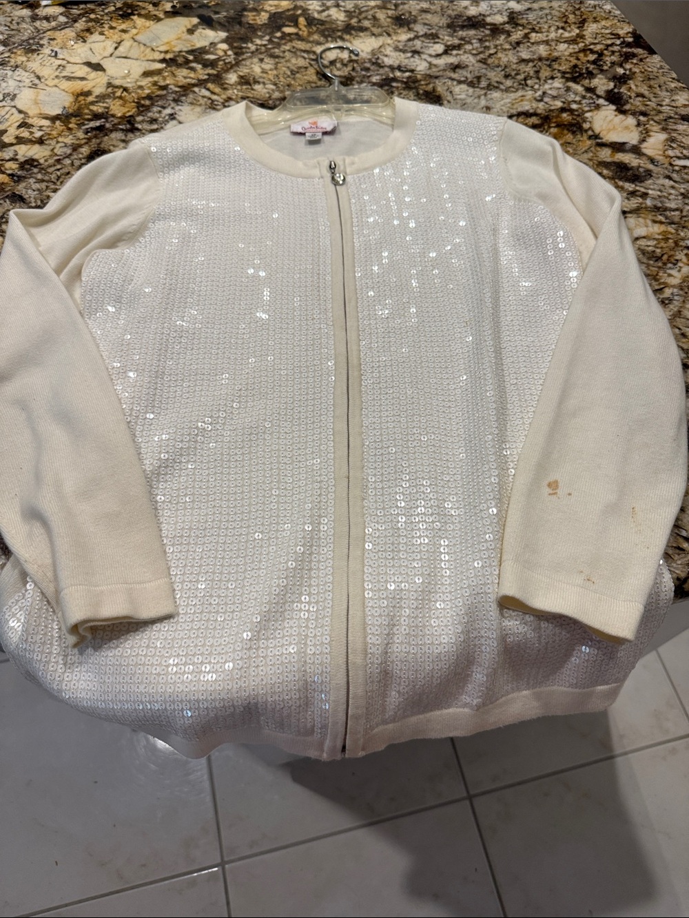 Quacker Factory Ivory Sequin Zip Jacket